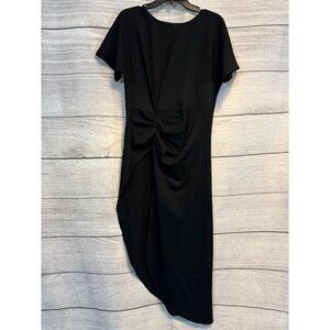 Gracia Black Asymmetric Hem Midi Dress With Ruched Waist M